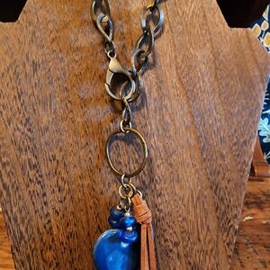 Necklace With Ceramic Blue Heart. Artisan Made.
